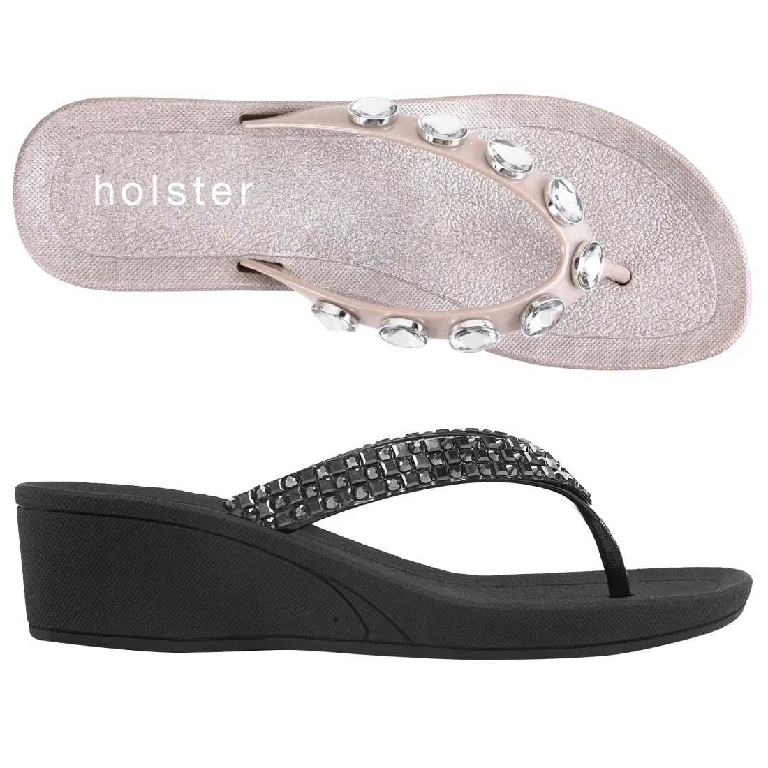 Sandals^holster NeptuneWedge&HopeWedgeBundle- Champagne/Black